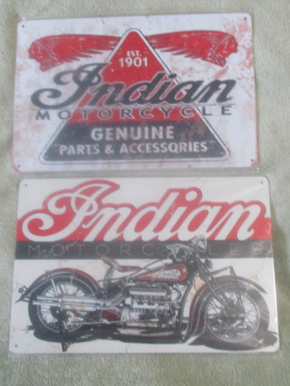 2 Indian Motorcycle Signs Metal Unmounted New